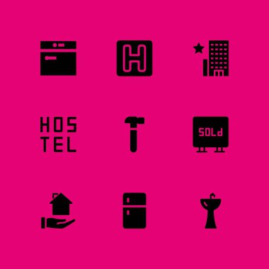 House simge seti. buzdolabı, çamaşır makinesi ve otel grafik tasarım ve web için simge vektör