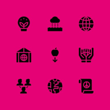 9 earth simgesini ekoloji, su döngüsü ve sera etkisi vektör çizim grafik tasarım ve web için ayarla