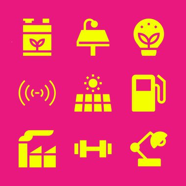 enerji Icon set. Ekoloji ile lamba ve pil vektör grafik tasarım ve web için simgeleri