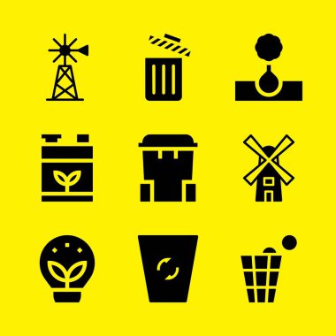 ağaç, ekoloji, çöp kutusu ve yel değirmeni Icons set. Vektör grafik tasarım web ve uygulama için