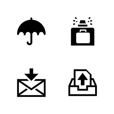 4 iş simgesi ile grafik tasarım ve web için Bagaj, e-posta ve şemsiye vektör çizim seti