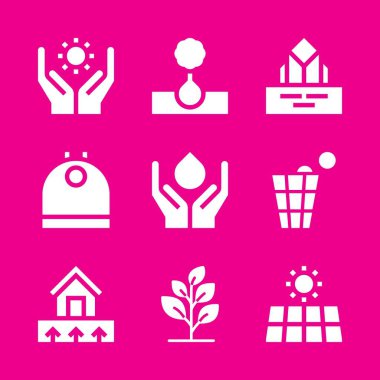 ağaç, güneş enerji, buzdağı ve bitki Icons set. Vektör grafik tasarım web ve uygulama için