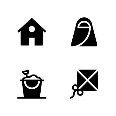 4 alt simge kümesi ile ev, kum kova ve Arap vektör çizim grafik tasarım ve web için