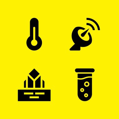 Bilim Icon set. Test tüpü ile uydu çanağı ve termometre vektör grafik tasarım ve web için simgeleri