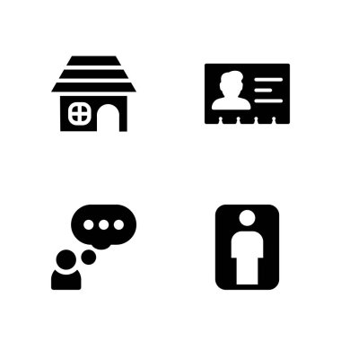 adam Icon set. House, bir adam ve grafik tasarım ve web için kimlik kartı vektör simge