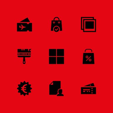 Kağıt Icon set. Uçak Bileti, boya fırçası ve grafik tasarım ve web için alışveriş çantası vektör simge