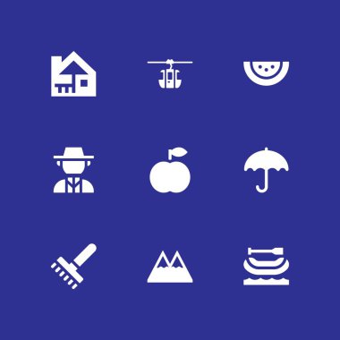 Doğa Icon set. rafting, Norveç ve teleferik kabin vektör grafik tasarım ve web için simge