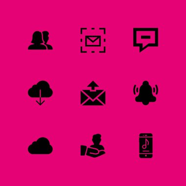 9 sosyal simge kümesi ile sohbet, bulut bilgisayar ve vektör çizim grafik tasarım ve web için Grup