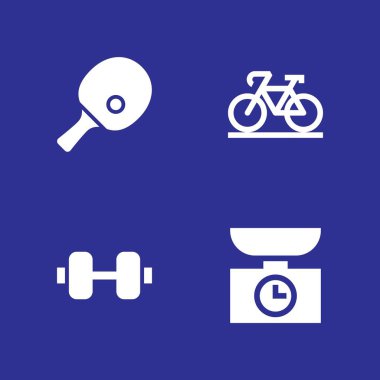 Fitness Icon set. grafik tasarım ve web için ping pong, ağırlık ve Bisiklet vektör simge