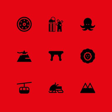 Doğa Icon set. grafik tasarım ve web için ahtapot, koyun ve ahır vektör simge