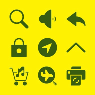 Icon set düğmesine basın. Konumuyla, alışveriş sepeti ve yukarı ok vektör simgeleri grafik tasarım ve web için