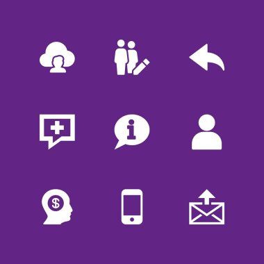 9 sosyal Icon set grafik tasarım ve web için bulut bilgi işlem, akıllı telefon ve e-posta vektör çizim ile