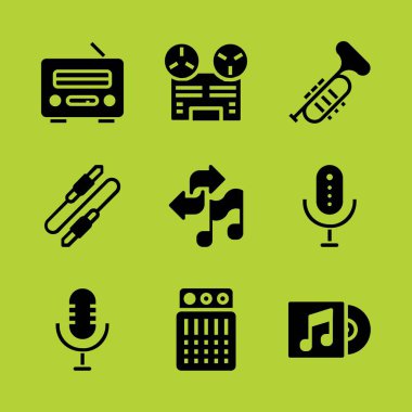 müzik Icon set. Kompakt disk ile nota ve radyo vektör grafik tasarım ve web için simgeleri
