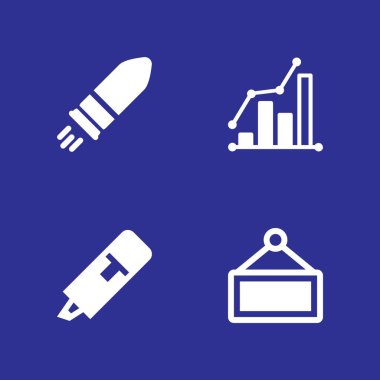 4 ok simgesi ile grafik tasarım ve web işareti, kurşun ve vurgulayıcı vektör çizim seti