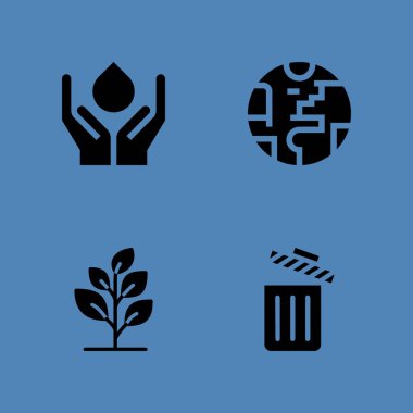 Çöp, bitki, seyyare yerküre ve su simgeler kümesi kaydedin. Vektör grafik tasarım web ve uygulama için