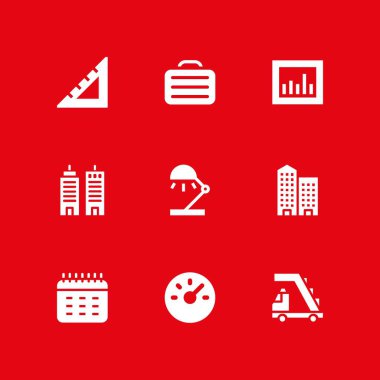 Office simge seti. grafik tasarım ve web için Cityscape, analytics ve Resepsiyon lambası vektör simgesi