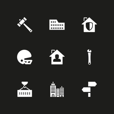 İnşaat Icon set. grafik tasarım ve web için ev, çekiç ve bina vektör simgesi