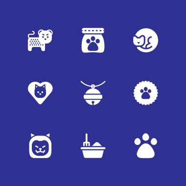 kedi Icon set. aslan, pençe etiket ve grafik tasarım ve web için evde beslenen hayvan yiyecek vektör simge