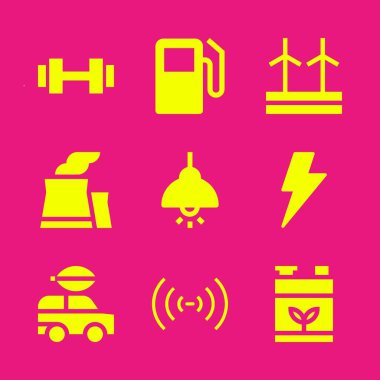 enerji Icon set. Kablosuz, benzin istasyonu ve grafik tasarım ve web için nükleer santral vektör simgeleri