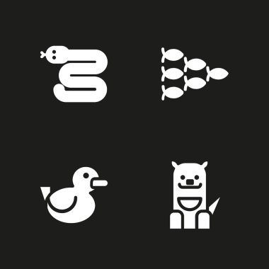 hayvan Icon set. grafik tasarım ve web için balık sürüsü, yılan ve ördek vektör simge