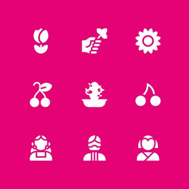 çiçek Icon set. grafik tasarım ve web için simge vektör şube, Japonca ve kiraz