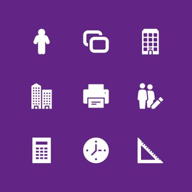 Office simge seti. grafik tasarım ve web için bina, kural ve kopya vektör simgesi