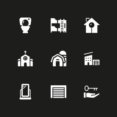 House simge seti. Tuvalet, garaj ve grafik tasarım ve web için kilise vektör simge