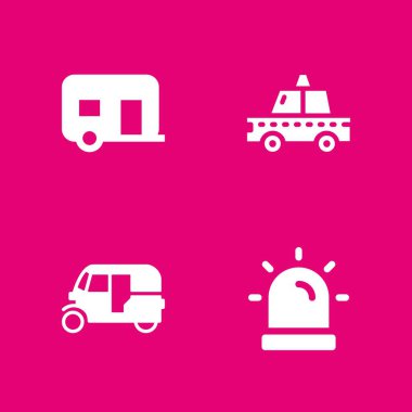 Araba Icon set. grafik tasarım ve web için simge vektör karavan, tuk tuk ve siren