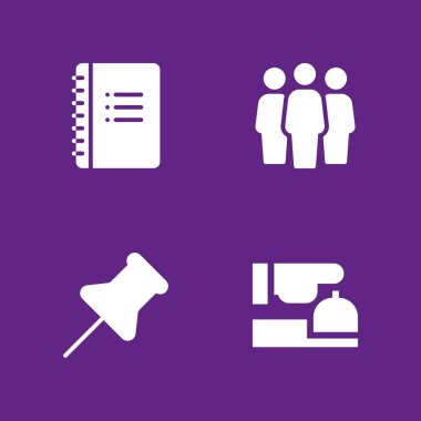 Office simge seti. grafik tasarım ve web için simge vektör defter, itme ve Grup