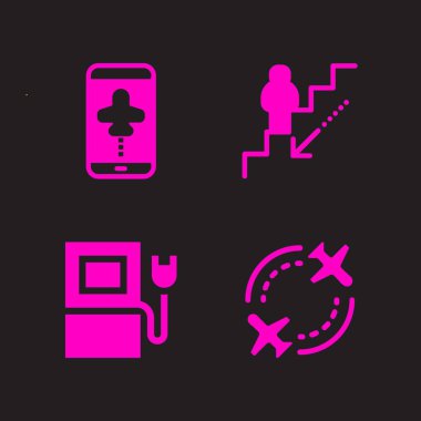 taşıma simge kümesi. Mekanik merdiven ile Uçuş modu ve vektör simgeleri grafik tasarım için şarj ve web