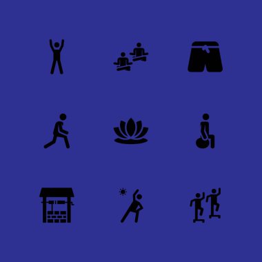 Yoga Icon set. Yoga, egzersizler ve grafik tasarım ve web için lotus vektör simge
