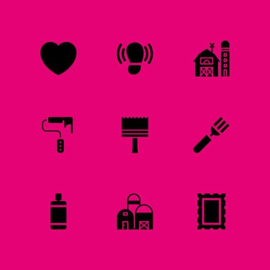 Grunge Icon set. grafik tasarım ve web için fırça, kalp ve boya silindiri vektör simgesi