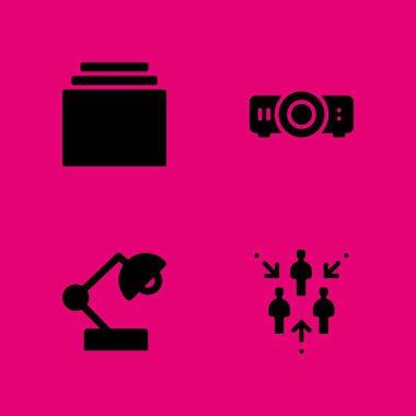 Office simge seti. Masa lambası, projektör ve grafik tasarım ve web için yığın vektör simge