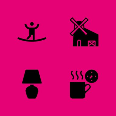 enerji Icon set. grafik tasarım ve web için simge vektör yel değirmeni, kahve fincanı ve tel