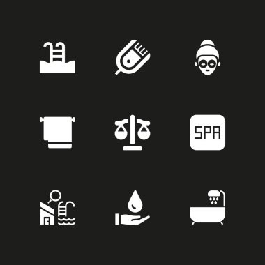 Spa Icon set. grafik tasarım ve web için küvet, havlu ve denge vektör simge