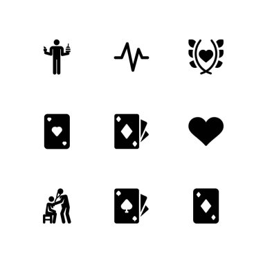 9 kalp simgesi ile grafik tasarım ve web için diyet, kalp atışı ve sevgi vektör çizim seti