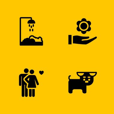 Icon set seviyorum. grafik tasarım ve web için çiçek, Çift ve duş vektör simge