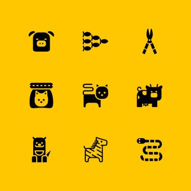 hayvan Icon set. grafik tasarım ve web için balık, domuz, inek vektör simge