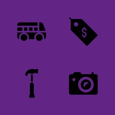 Web simge seti. grafik tasarım ve web için etiketi, çekiç ve otobüs vektör simge