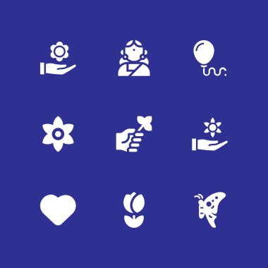 Düğün Icon set. grafik tasarım ve web için şube, lale ve kelebek vektör simge