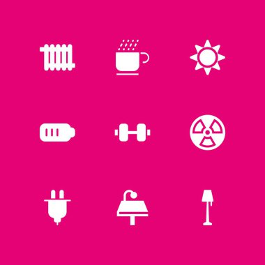 9 enerji simgesi ile grafik tasarım ve web için tak, Güneş ve pil vektör çizim seti