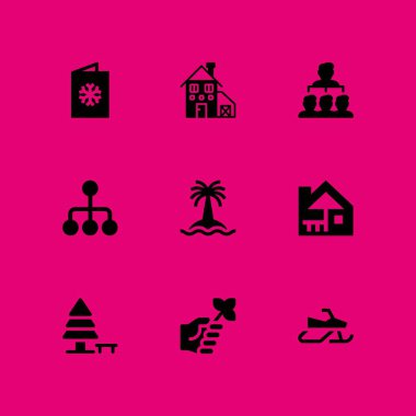 ağaç Icon set. grafik tasarım ve web için kar arabası, ahır ve kabin vektör simgesi