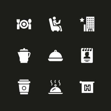 Oda Servisi, okuma ve su ısıtıcısı vektör çizim grafik tasarım ve web için ayarla 9 kahve simgesi