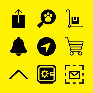 Icon set düğmesine basın. İle arabası, vektör grafik tasarım ve web için simgeleri bildirim ve konumu