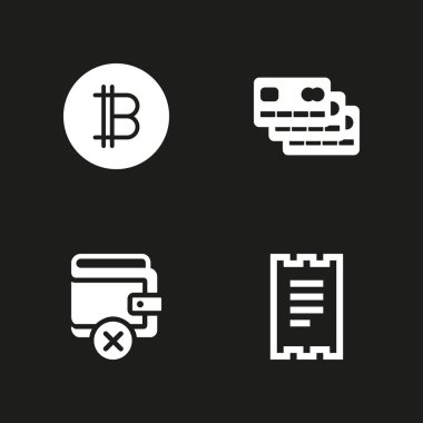 4 para simgesi bitcoin, kredi kartı ve grafik tasarım ve web için m-cüzdan vektör çizim seti