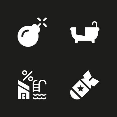 Spa Icon set. grafik tasarım ve web için Yüzme Havuzu, bomba ve küvet vektör simge