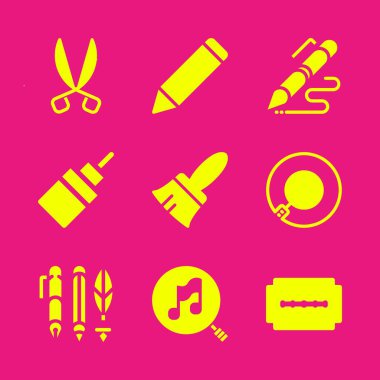 Aracı simge seti. Boya fırçası ile tutkal ve kalem vektör grafik tasarım ve web için simgeleri