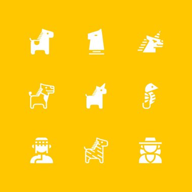 9 at simgesi ile grafik tasarım ve web için zebra, deniz atı ve tek boynuzlu at vektör çizim seti