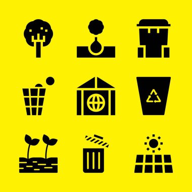 filiz, çöp kutusu, ağaç ve güneş enerjisi simgeleri ayarlayın. Vektör grafik tasarım web ve uygulama için