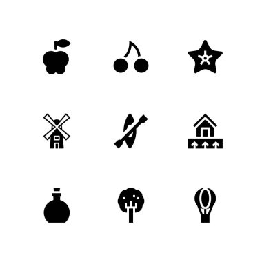 Doğa Icon set. grafik tasarım ve web için Apple, yel değirmeni ve ağaç vektör simge